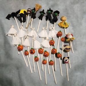 Large lot of 33 Halloween cake cupcake picks toppers decorations handmade